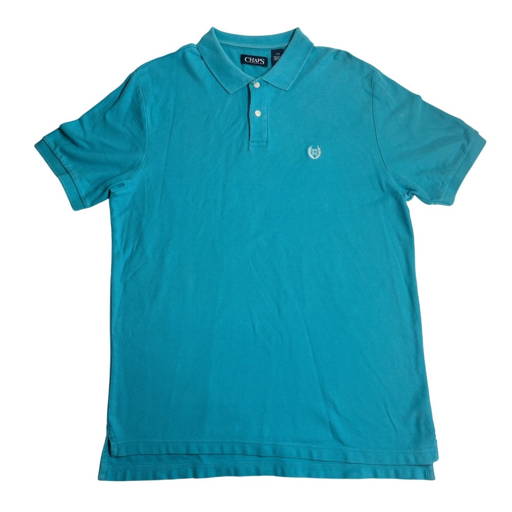 Chaps Ralph Lauren 1/4 Zip‎ Polo Shirt Mens L Teal Blue Pique Cotton P2P 22"